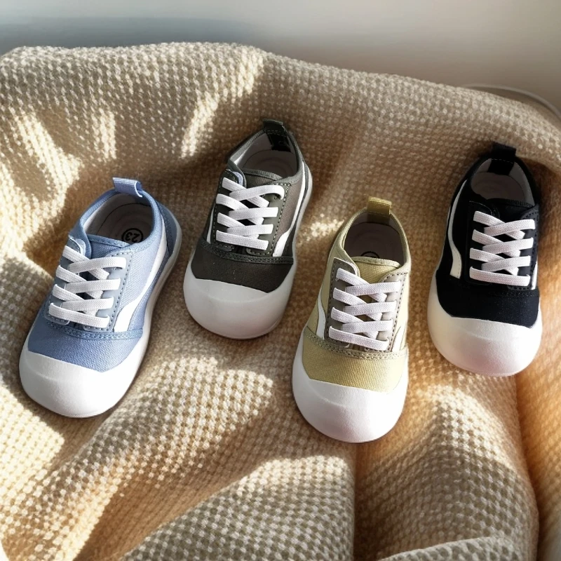 2025春款儿童小清新纯色系列魔术贴防滑小布鞋