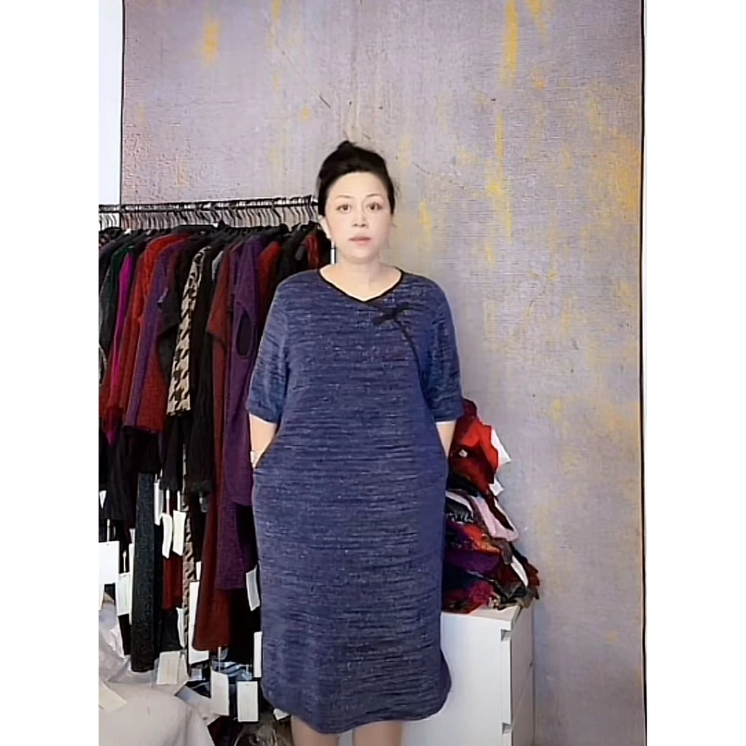 妙唐亮丝针织百搭连衣裙女装女士宽松型薄款中老年女装MT23蓝紫色