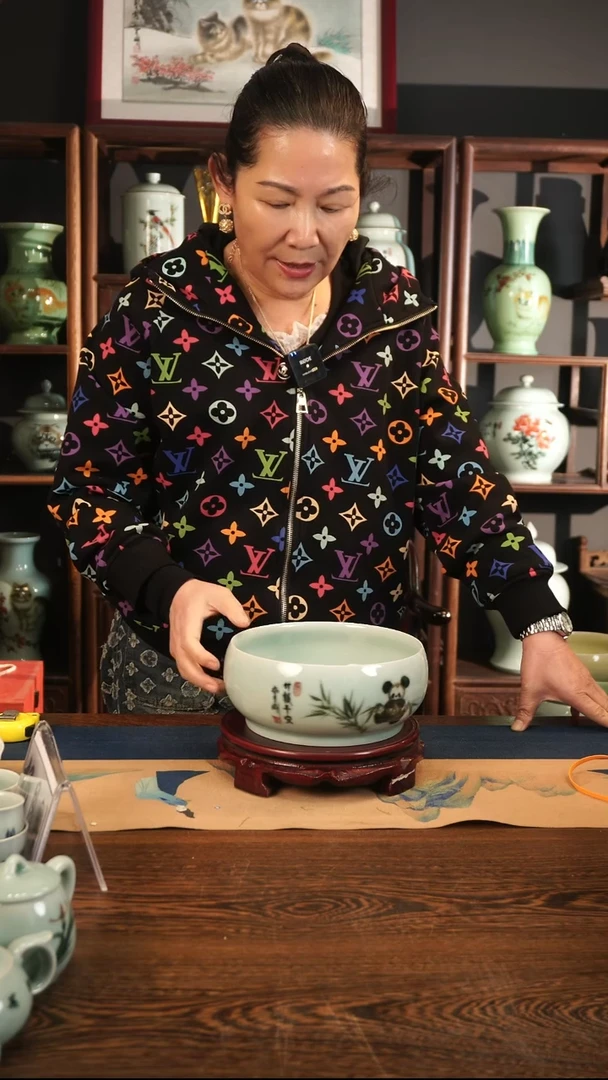 釉中彩 熊猫画 水洗L