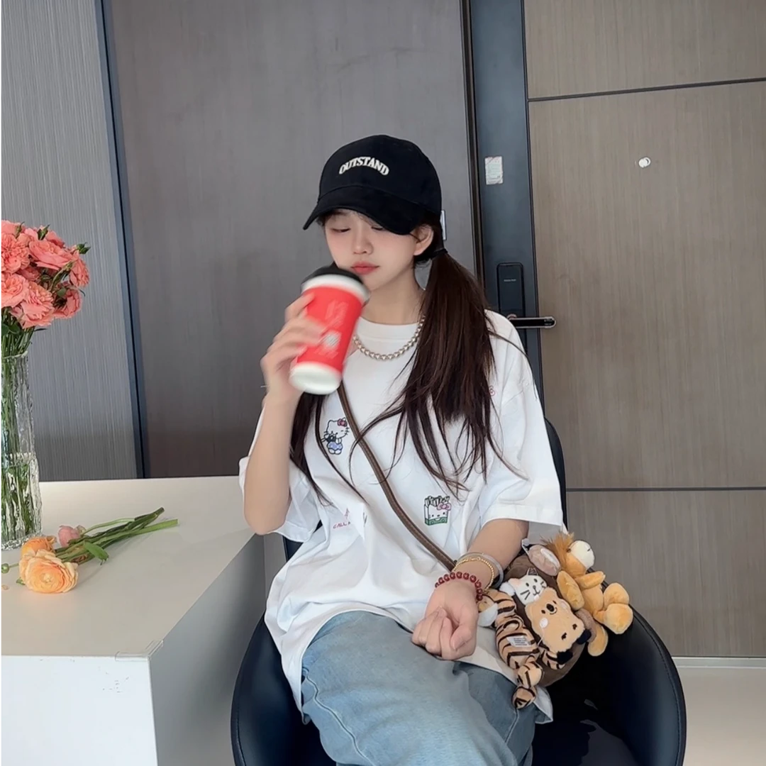 跳跳鱼童装  2025夏季新款印花洋气猫咪动漫宽松圆领短袖279032