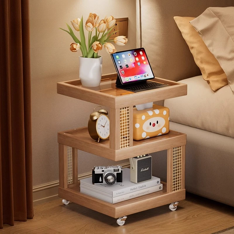 藤编创意床头柜替代品可移动家用卧室收纳置物架新款实木沙发边几