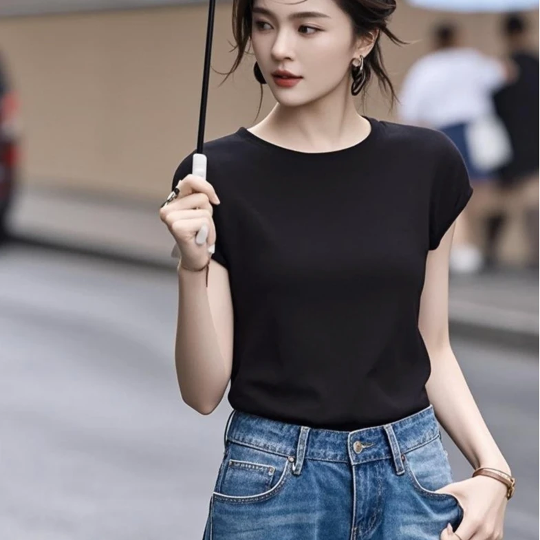 【清】保证高品质 正品莫代尔棉小飞袖短袖T恤女