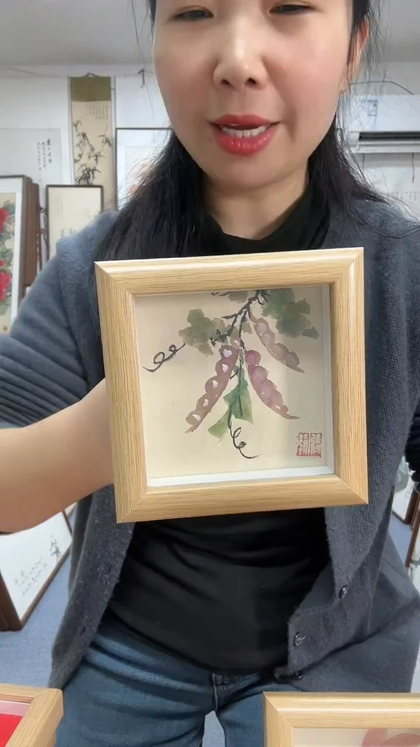 国画12*12摆台极兔包邮手绘随机发货