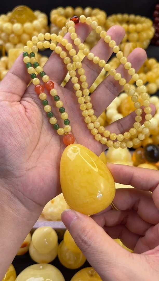 蜜蜡颈饰未镶嵌焦皮料满蜡妖花水滴