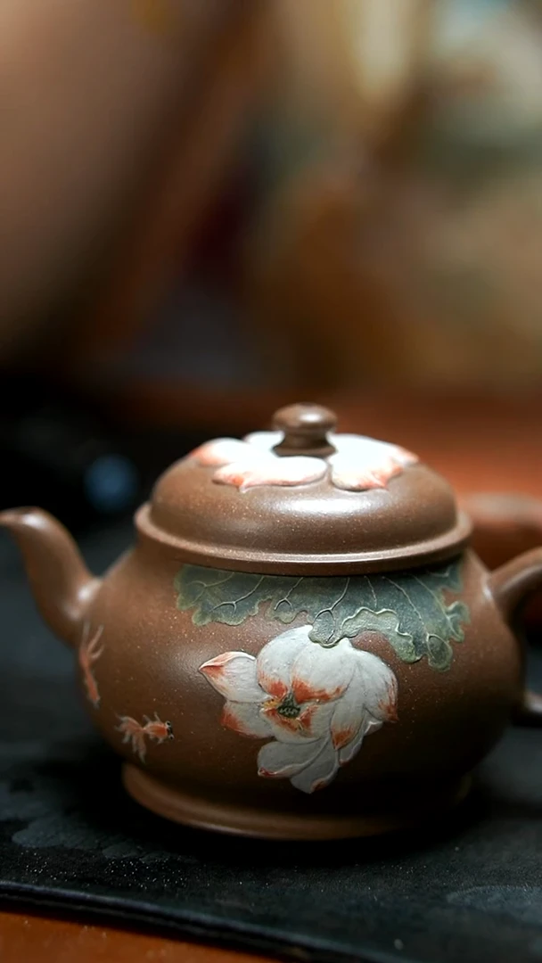 茶壶紫砂段泥雕塑荷花壶