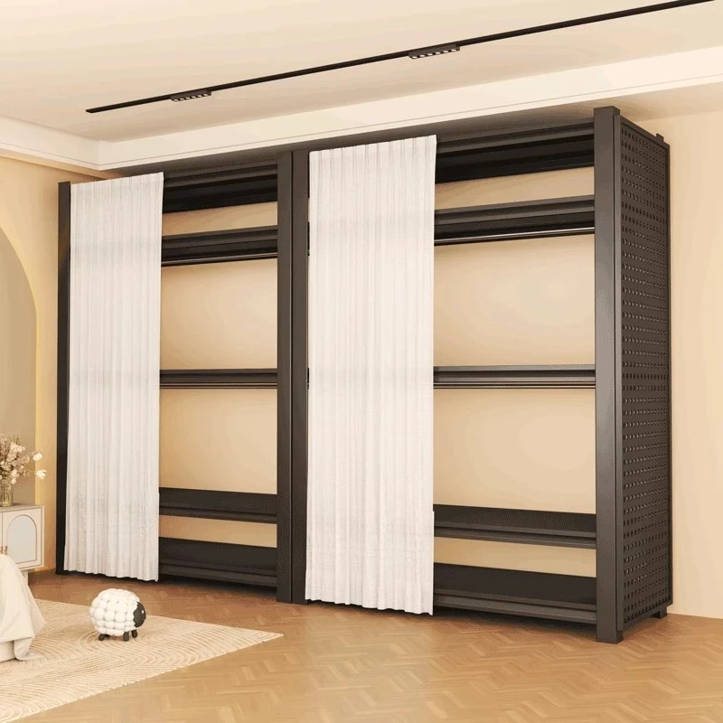 货架衣柜家用卧室出租房衣物收纳简易组装落地洞洞板金属角钢衣架