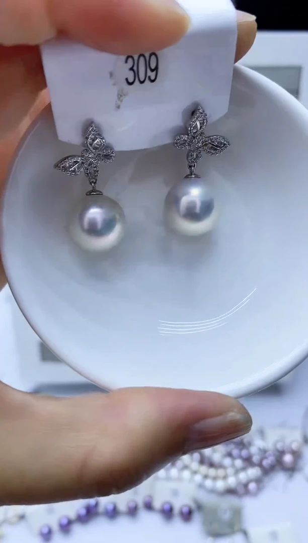 银S925镶嵌淡水珍珠耳饰309