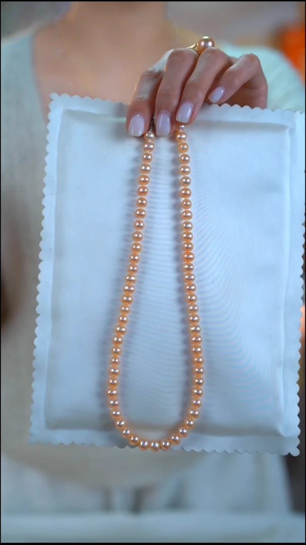 项链未镶嵌淡水珍珠橘色珍珠素珠项链6-7MM