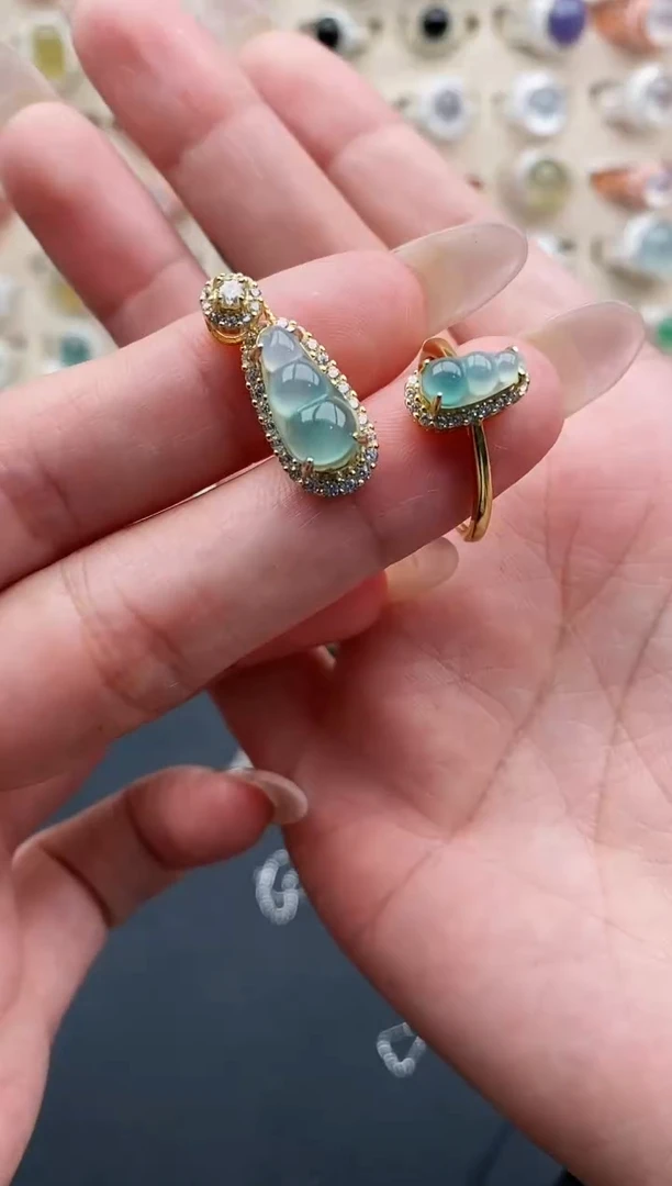 银S925镶嵌戒指翡翠奶*?缅甸翡翠A货11   3-