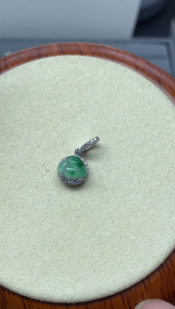 颈饰银S925镶嵌翡翠（25号链接）A货纯天然缅甸翡翠佛公滴溜