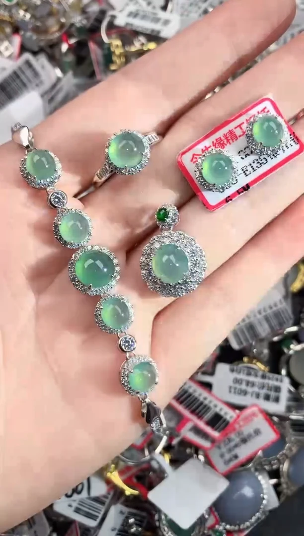银S925镶嵌戒指翡翠6666----3
