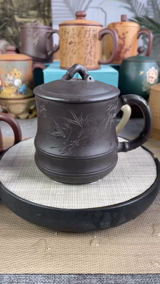 茶杯紫砂黑金沙竹节