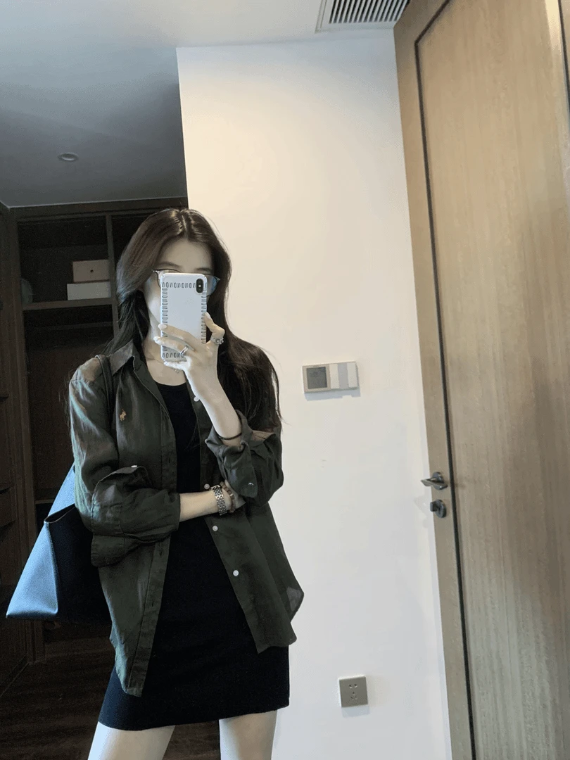 夏季新款韩系休闲百搭时髦洋气长袖衬衫上衣女修身显瘦连衣裙短裙