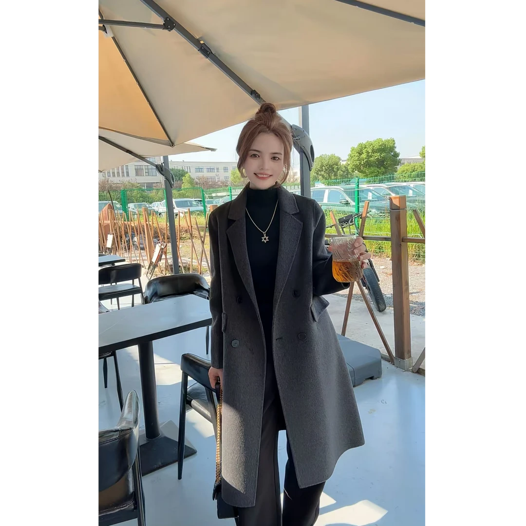 【山羊绒+天丝】①快衣布秋冬气质韩版显瘦小个子双面羊绒大衣2501