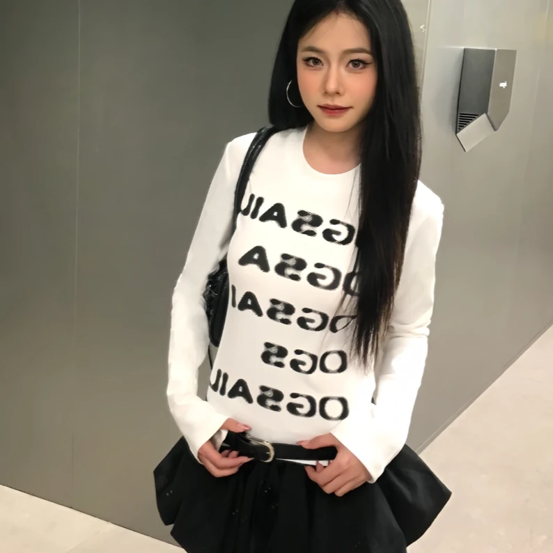 【十二】美式辣妹印花长袖打底秋冬显瘦百搭棉印花T恤SE1073长袖