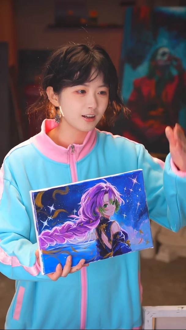 油画些**霜小尺寸电脑里的初音未来丙烯画纯手绘