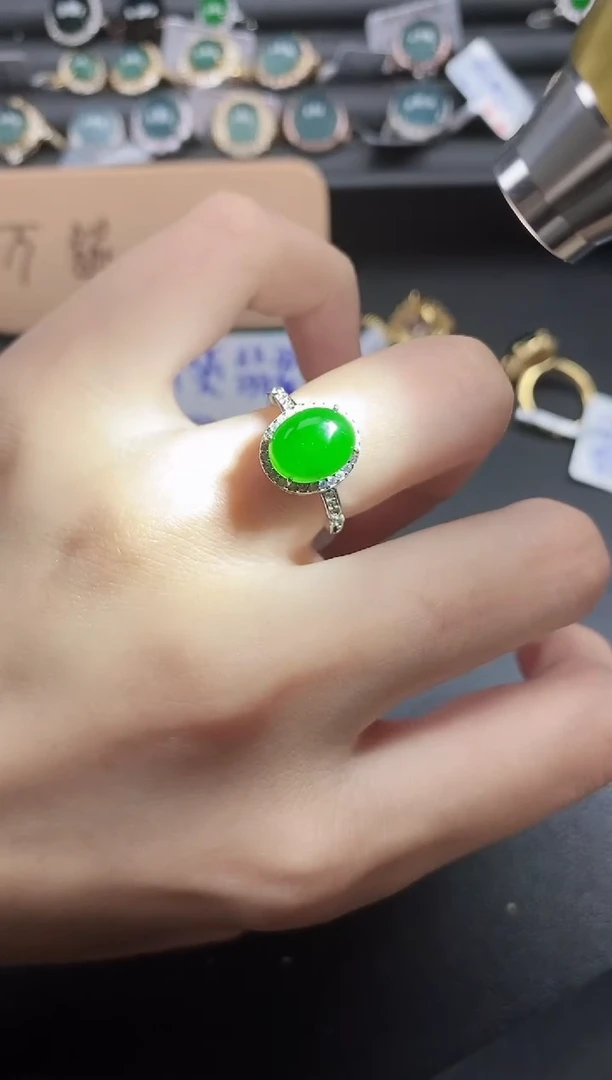 翡翠戒指银S925镶嵌55511