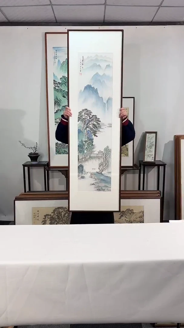 国画手绘*溪亭春烟*52*172cm