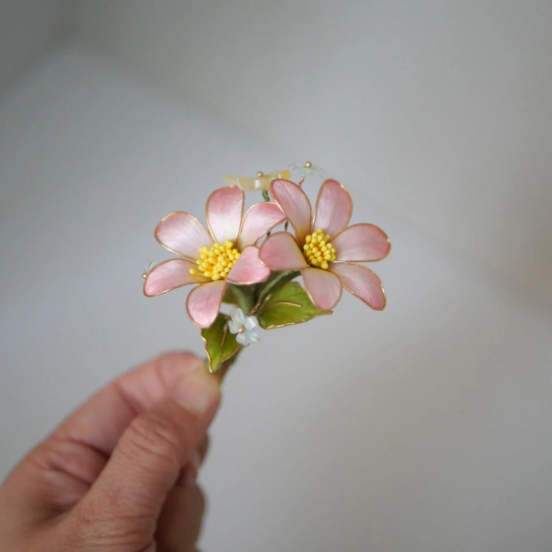 雏菊-小雏菊清新绒花金色发夹-发夹发簪国风发簪百搭可爱百搭