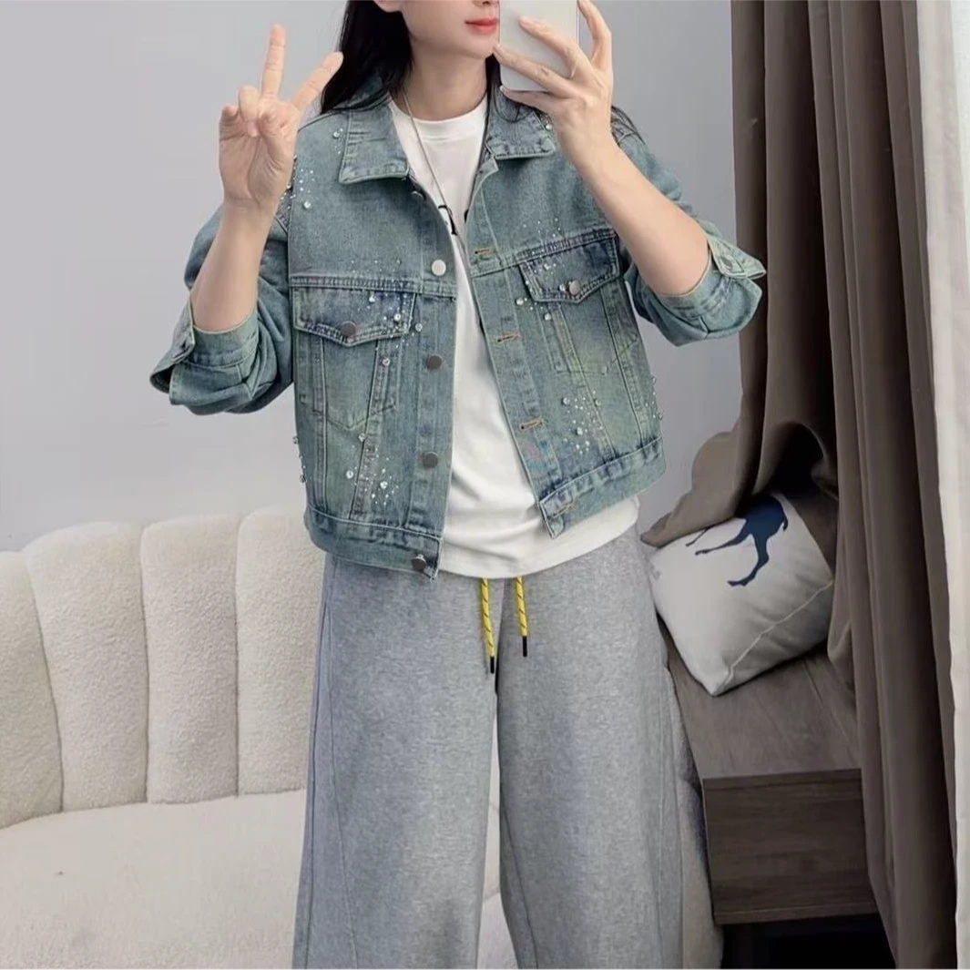 小香风烫钻牛仔短外套早春秋季2025新款宽松洋气时尚夹克DYY2607