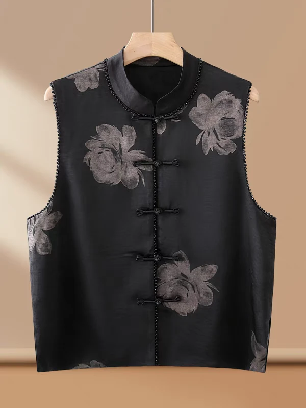 网红中国风新款新中式时尚复古重工休闲印花马甲背心马夹无袖