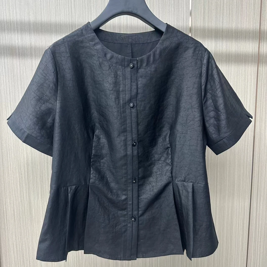 【甜蜜觅】轻奢显瘦香云纱气质短袖衬衫凉爽桑蚕丝短袖上衣  010