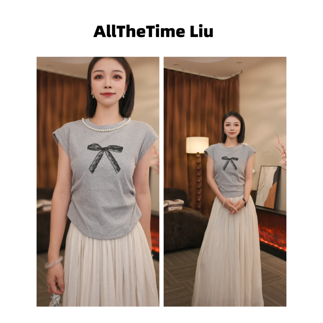 AllTheTime/【格雷系蝴蝶短袖】纯棉新款蝴蝶百搭夏季吸湿圆领T恤