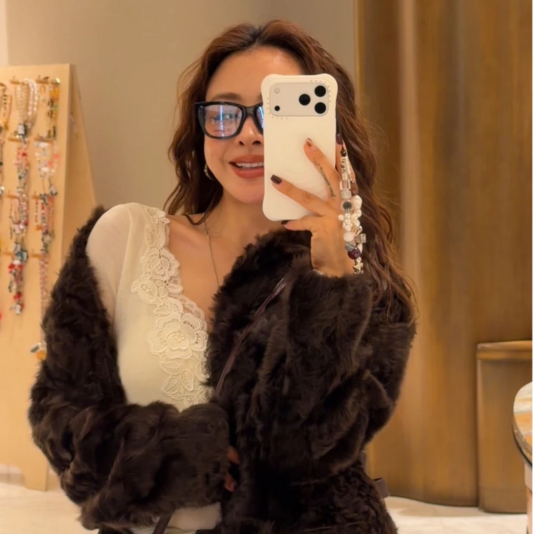 Singularity Me 12A 10005 羊毛花边设计V领弹力针织衫打底衫上衣