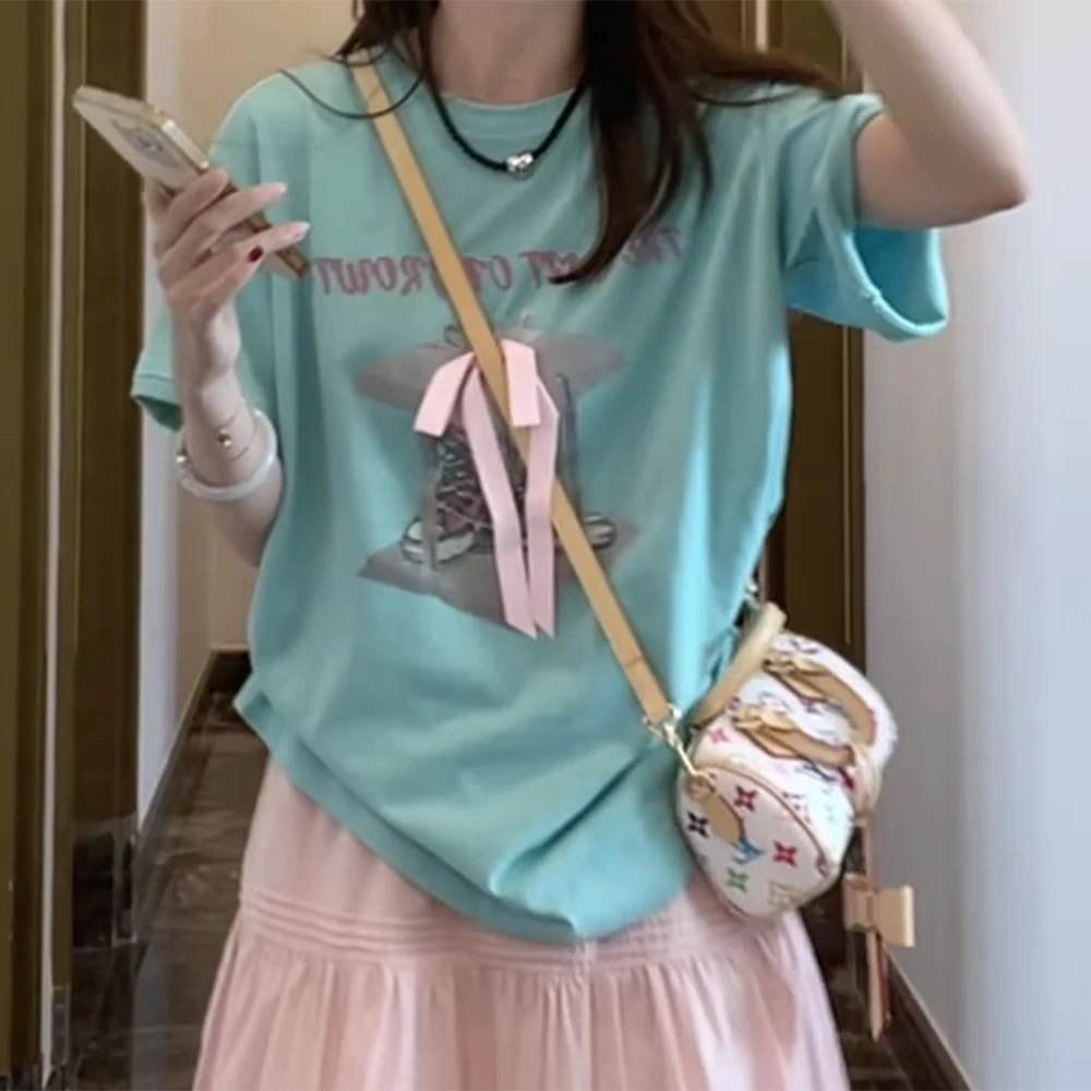 春夏时尚休闲蝴蝶绑带T恤宽松百搭显瘦韩版t恤