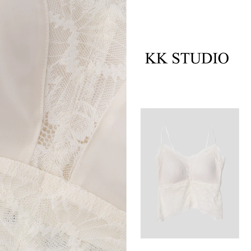 淇老板KK Studio春夏新款蕾丝拼接固定一体式美背背心内搭8823