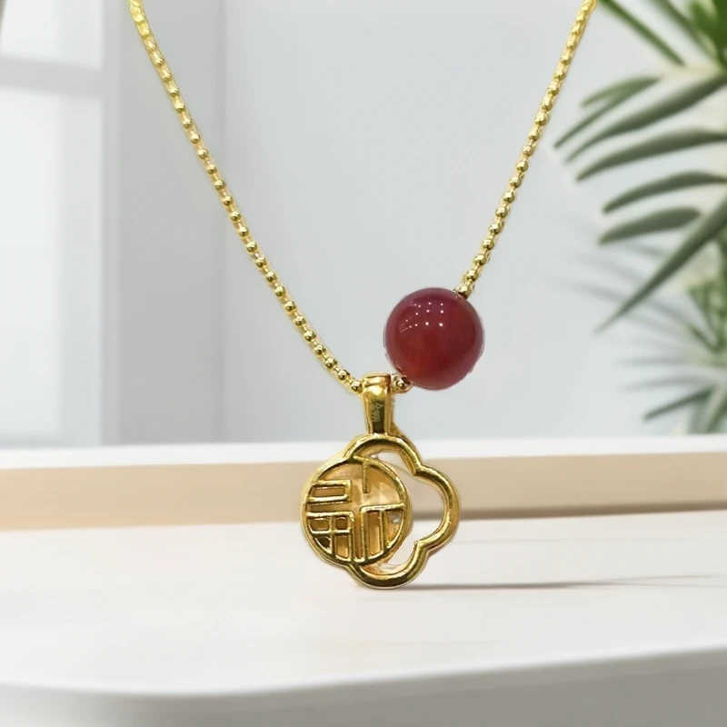 【SG】足金镂空四叶草福字吊坠 赠链 HJ271