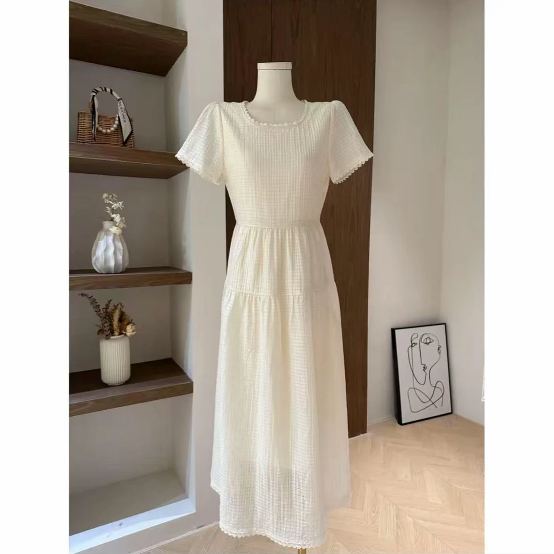 长裙不规则领型常规夏季连衣裙泡泡袖小众法式风