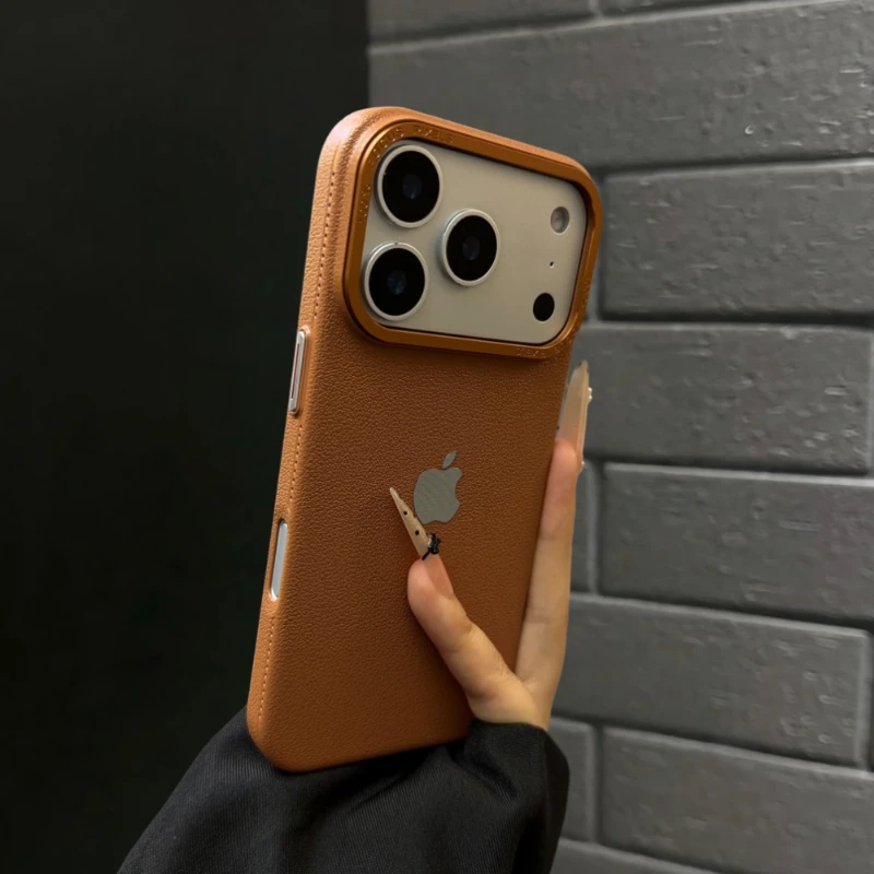 苹果17手机壳深棕荔枝皮纹iPhone16新款苹果15小众14硬壳13PM适用