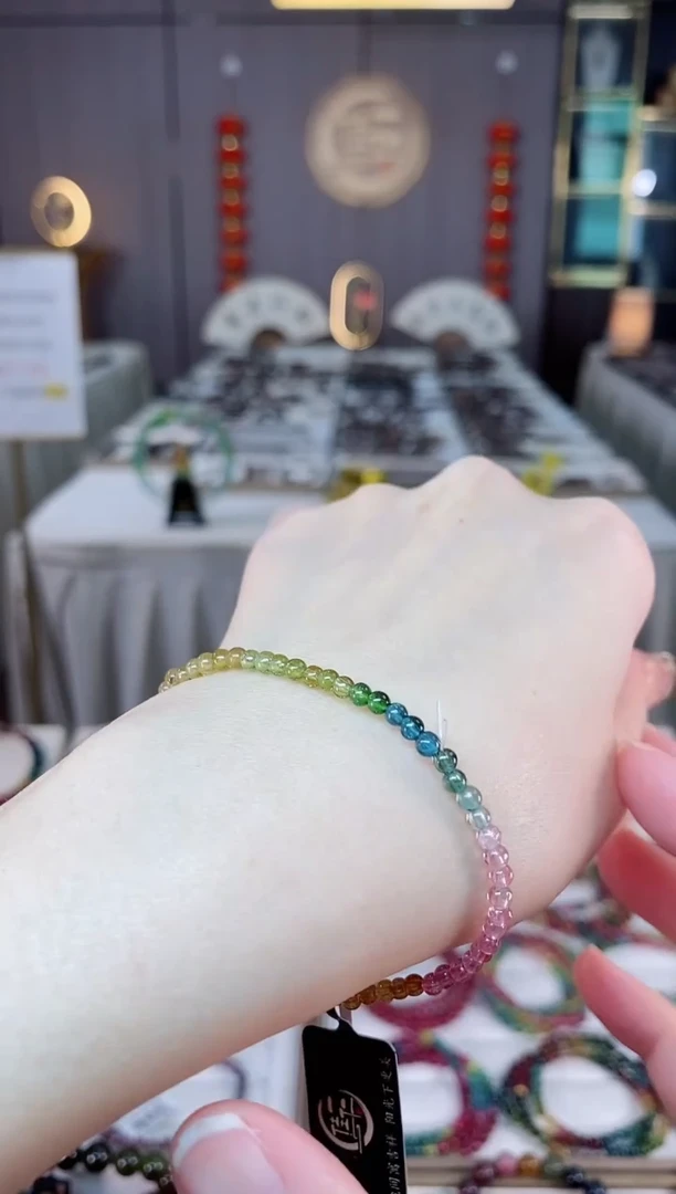 未镶嵌老矿碧玺彩虹单圈手串3mm+碧玺dan多样性发货一条