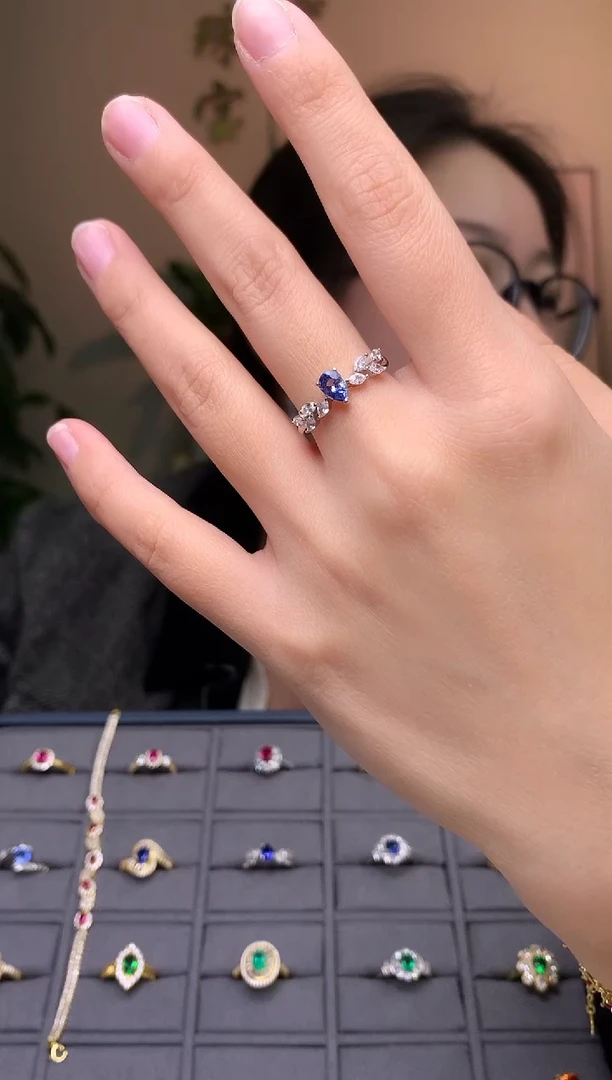 戒指蓝宝石银S925镶嵌戒指