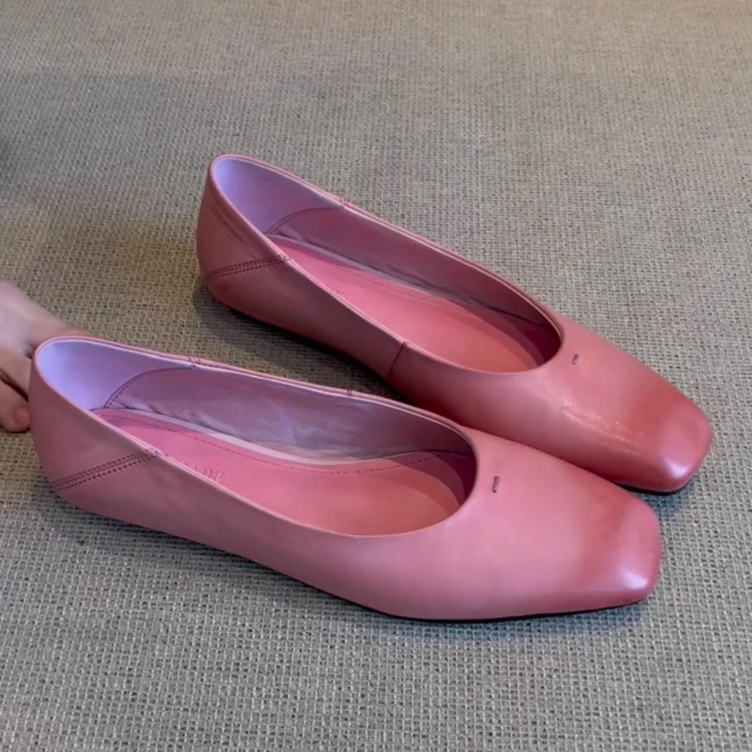 奶奶鞋女平底2025春季新款方头舒适鞋软皮豆豆鞋轻奢鞋子仙女风