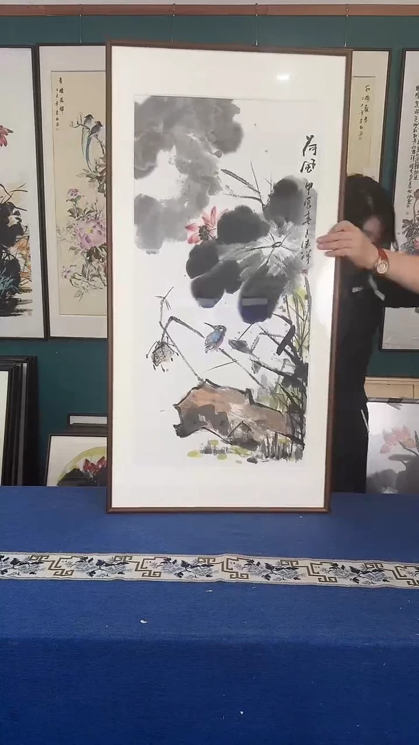国画60*120荷花实木装裱