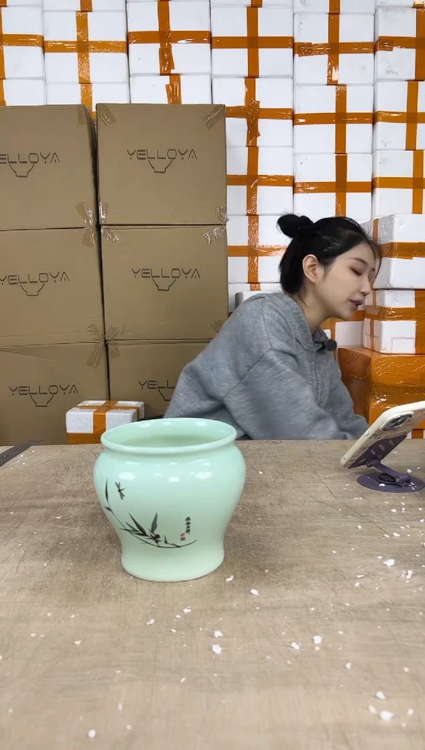 缸型浅绿竹子13x13