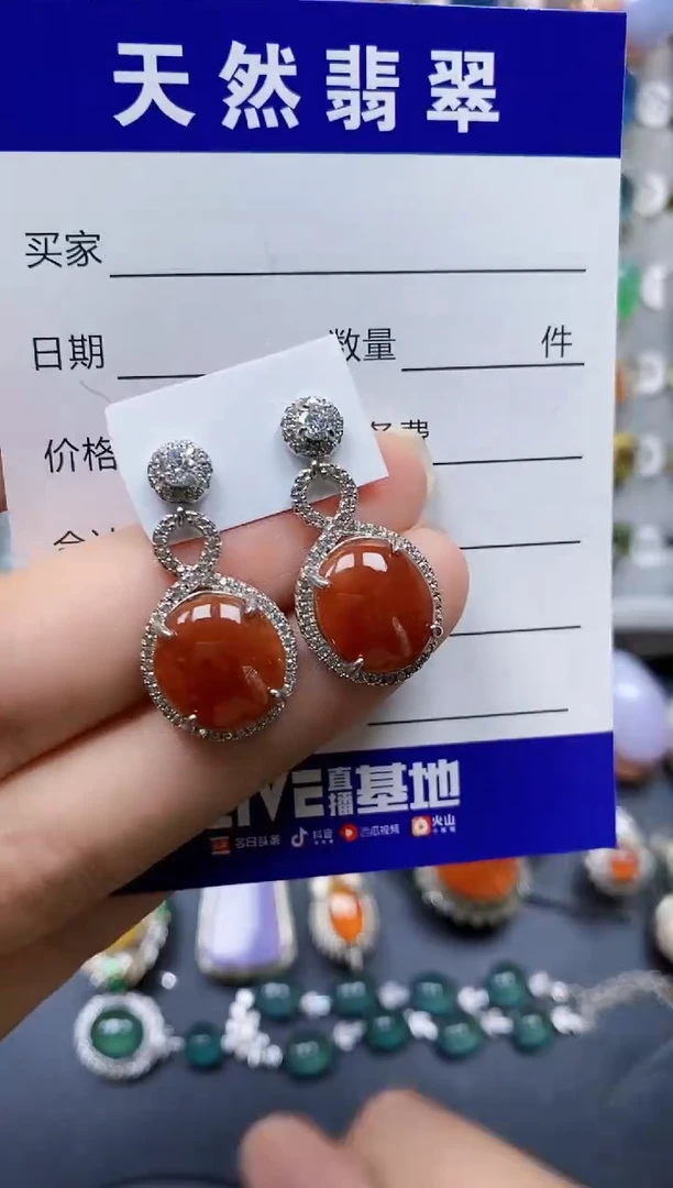 翡翠银S925镶嵌耳饰343