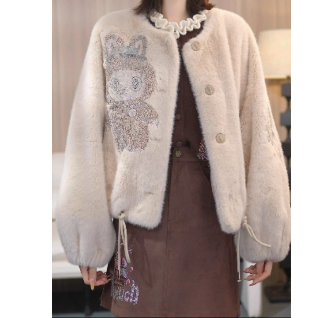 TCH秋款慵懒风烫钻时尚淑女百搭米色皮T75C05E5001轻奢tch