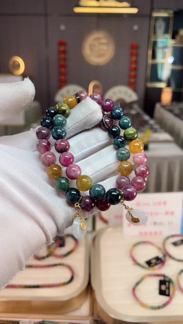 未镶嵌老矿碧玺彩虹单圈手串9mm+碧玺xion多样性发一条