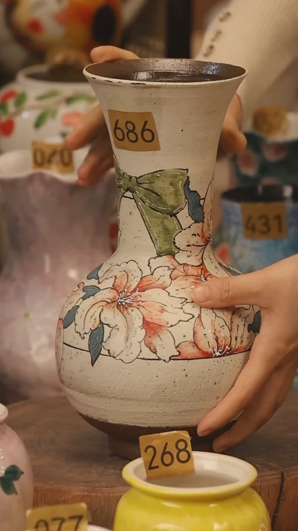 陶瓷景德镇设计师手作花器摆件侘寂风@M686@