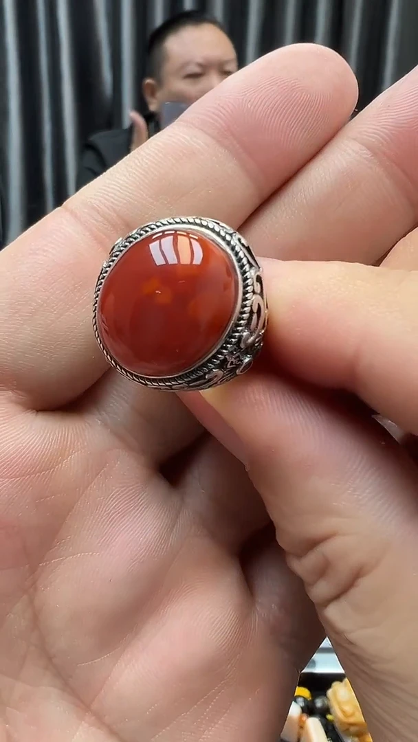 银S925镶嵌南红玛瑙戒指南红戒指