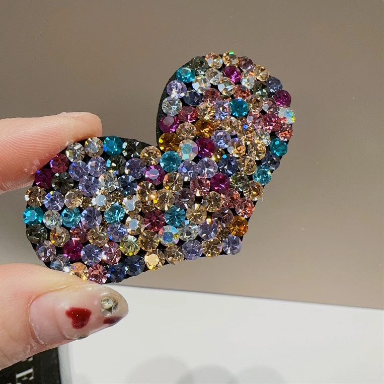 田娇baby  彩钻心形发夹  爱心轻奢气质彩色重工满钻时尚彩色发卡