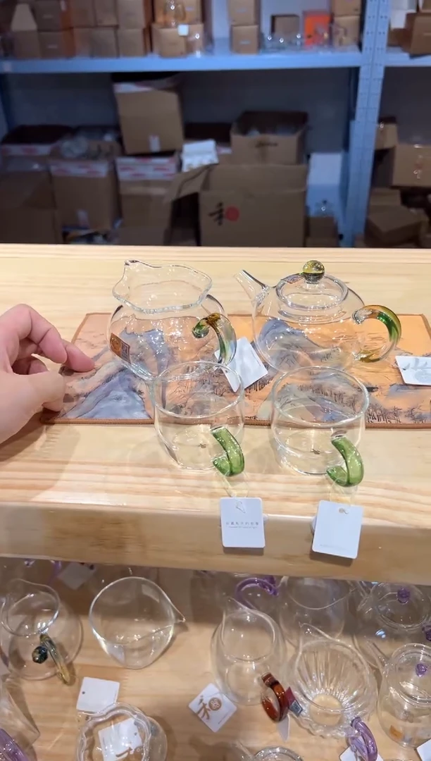 禾器-纳福茶海-迷翠+简逸壶迷翠+清尚杯湖绿色2只+禾器茶巾
