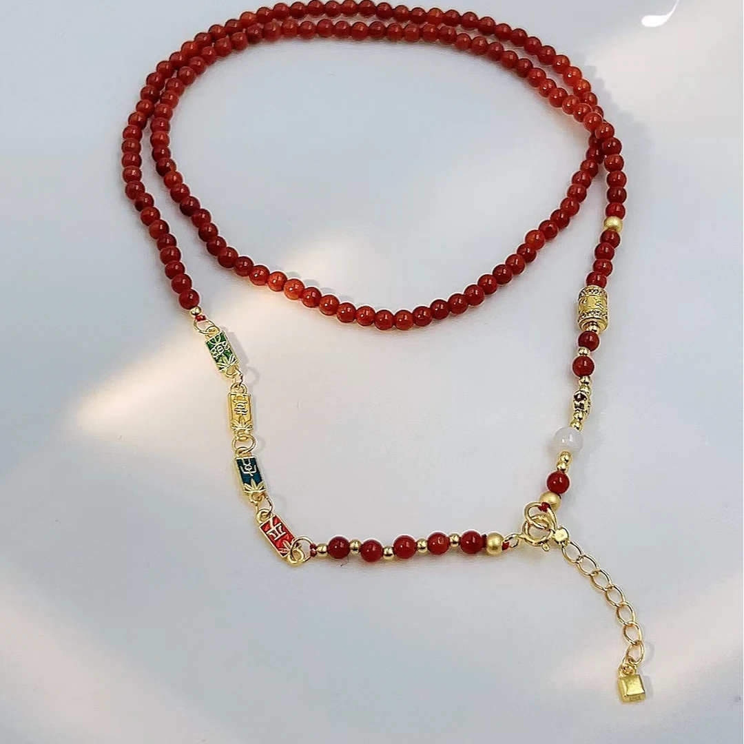 南红平安喜乐项链简约小众天然小南红项链优雅大气时尚轻奢款礼物