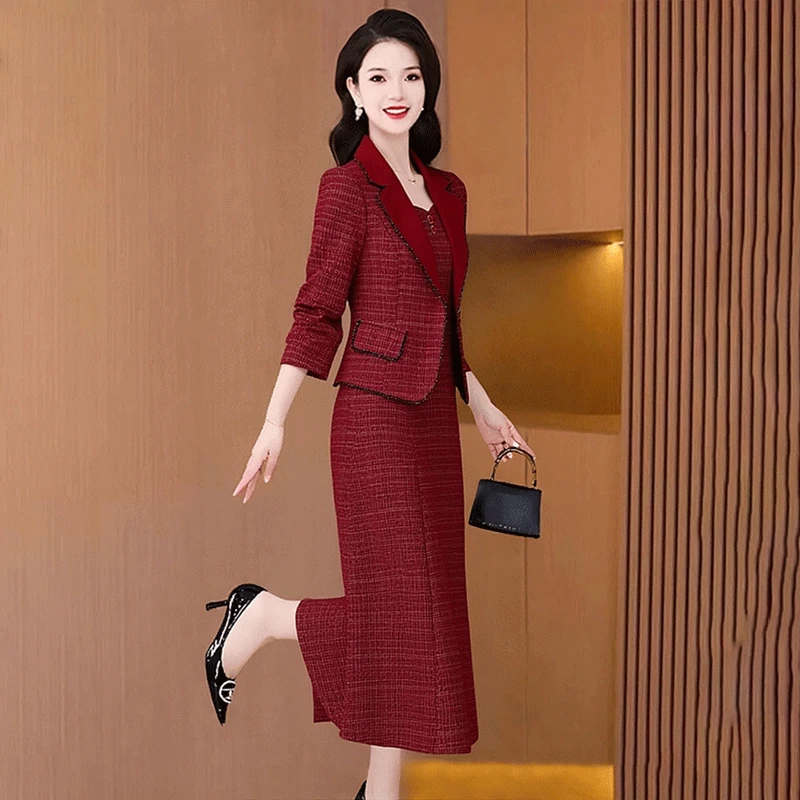 喜婆婆婚宴小香风套装女2025新款春秋高贵年轻结婚妈妈礼服连衣裙