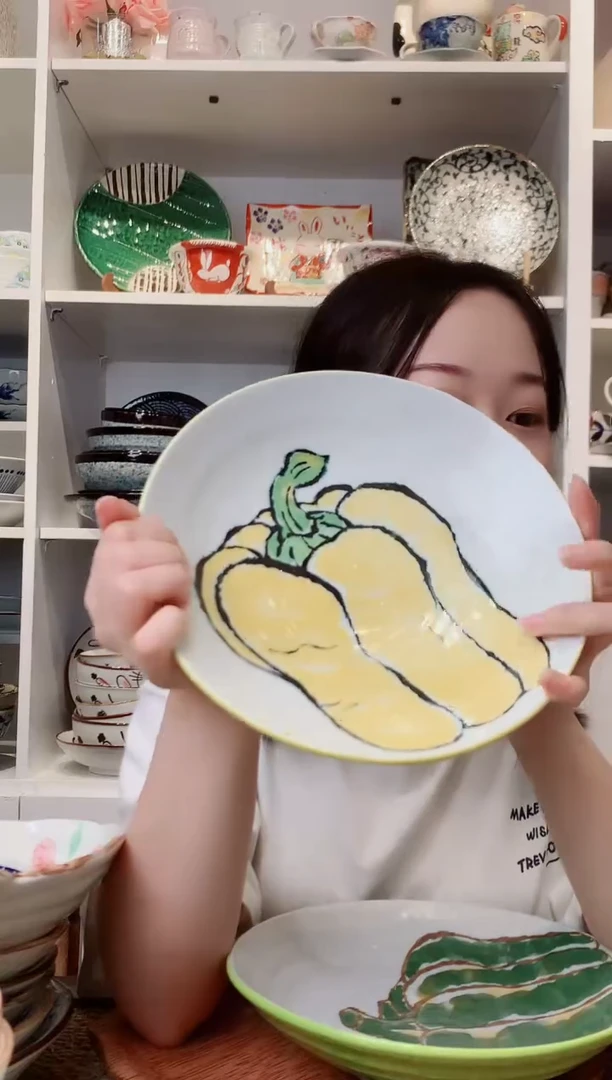 陶瓷美浓烧黄彩椒大深盘