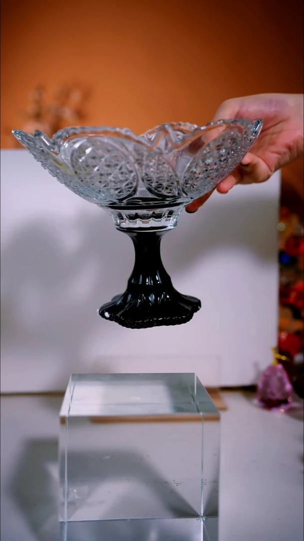 手工艺品琉璃黑高脚小果盘2只