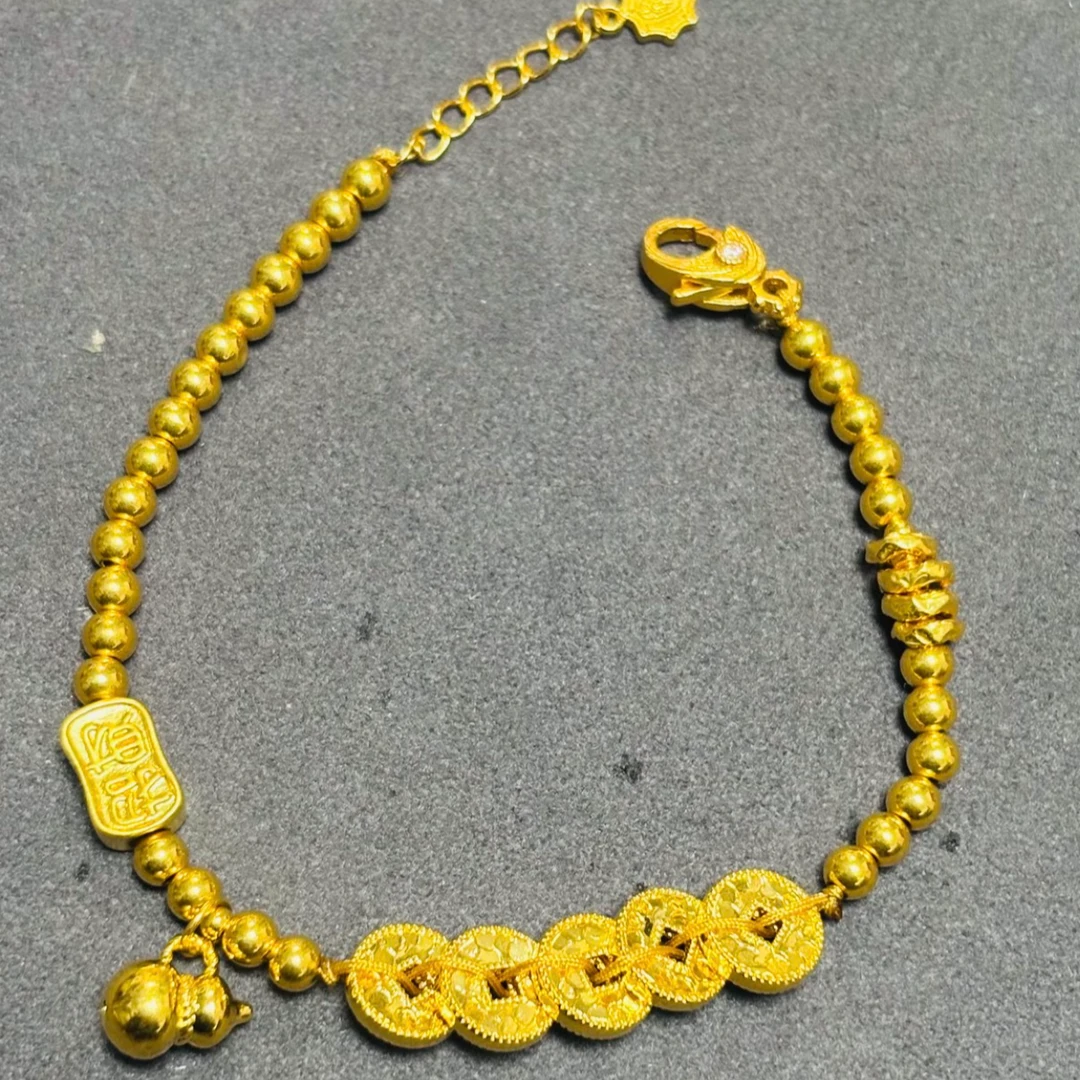 足金999闪灵五帝币葫芦福牌金珠满圈配件JHY0028